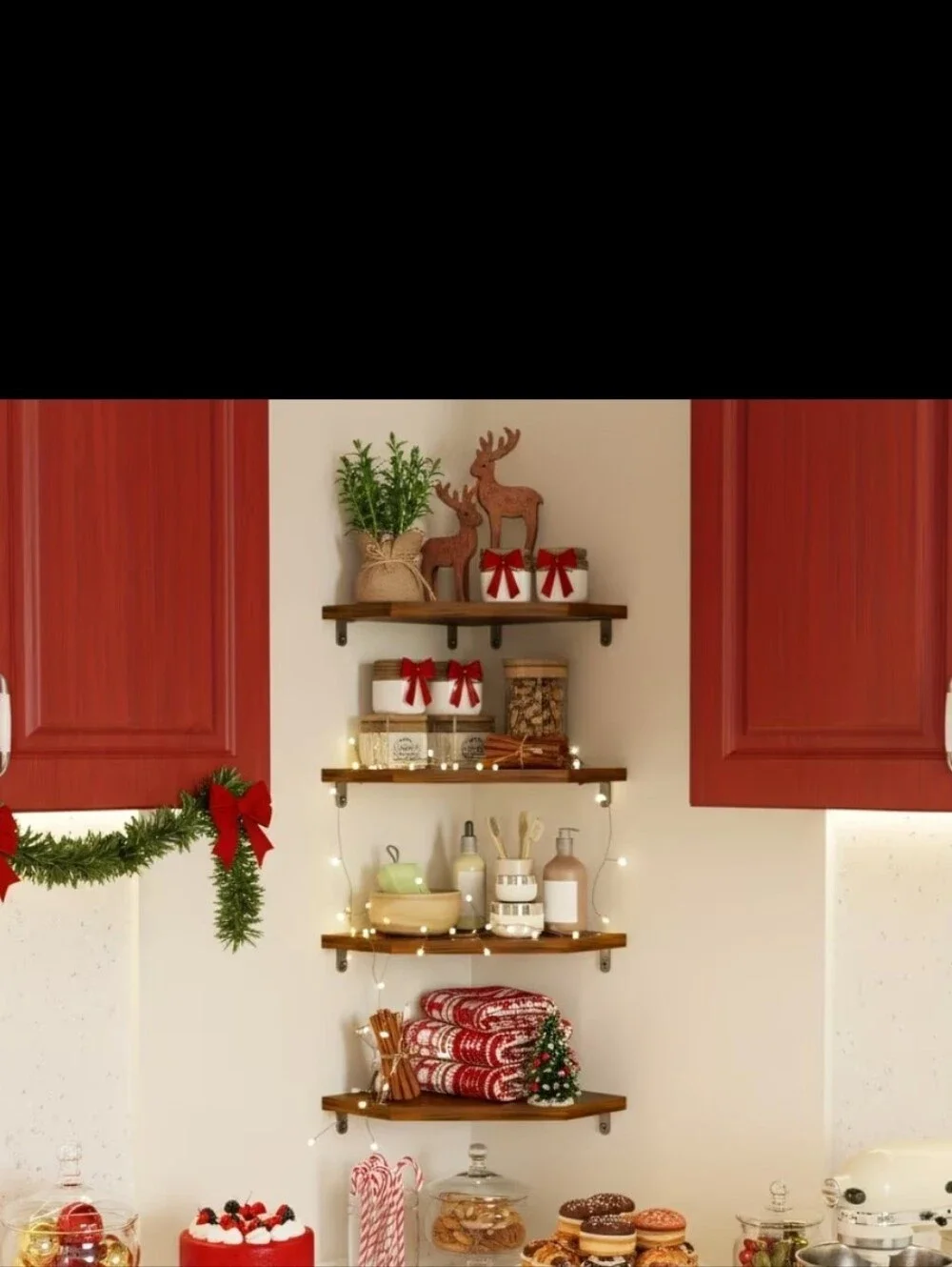 Brown Wood Corner Wall Display Shelves - 4 Pack